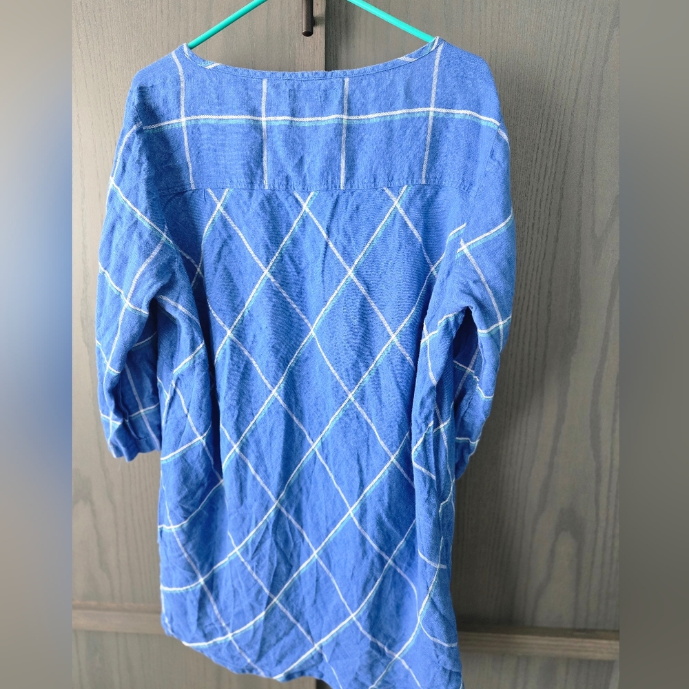 FLAX Blue Checkered Top - Picture 2 of 4